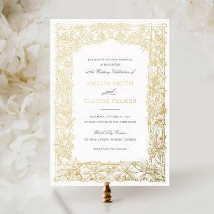Elegant Leafy Vine Lijst Gouden Folie Bruiloft Uitnodiging