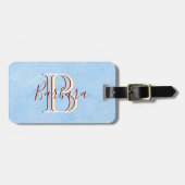 Elegant Leather-look Blue Monogram Name Bagagelabel (Voorkant horizontaal)