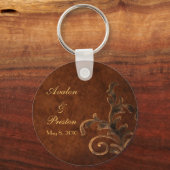 Elegant Leather Scroll Leaf Wedding Favor Sleutelh Sleutelhanger (Voorkant)