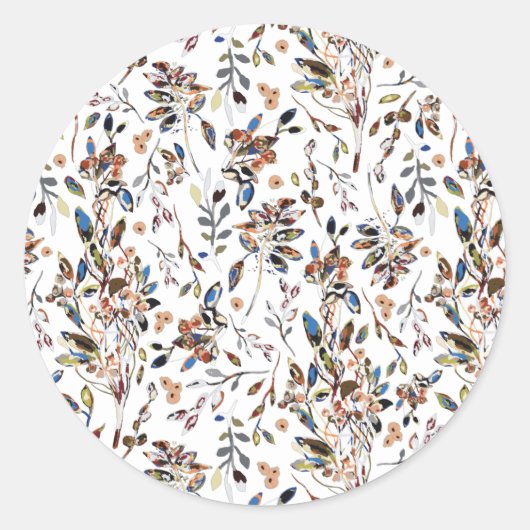 Elegant Leaves Berries Floral Pattern Ronde Sticker (Voorkant)