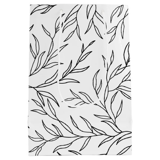 Elegant Leaves Black en White Medium Gift Bag Medium Cadeauzakje (Achterkant)
