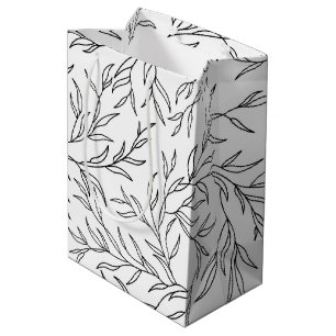 Elegant Leaves Black en White Medium Gift Bag Medium Cadeauzakje
