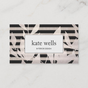 Elegant Leaves en Black Stripes Interior Designer Visitekaartje