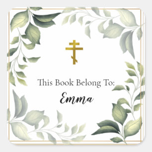 Elegant Leaves in een Gold Double Lijst Vierkante Sticker