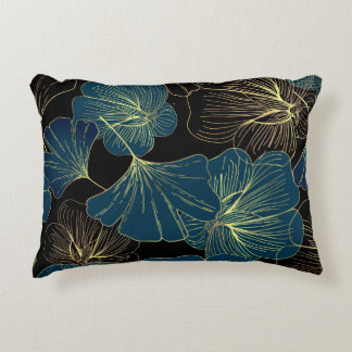 Elegant Leaves of Blue With Gold Lines Botanical Accent Kussen