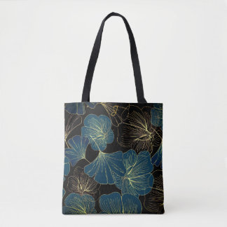 Elegant Leaves of Blue With Gold Lines Botanical Draagtas