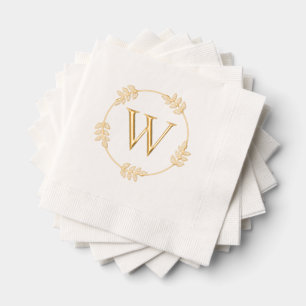 Elegant Leaves on Circle Lijst Initiaal Monogram Folie Servetten