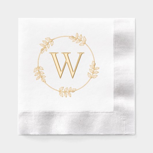 Elegant Leaves on Circle Lijst Initiaal Monogram Folie Servetten (Voorkant)