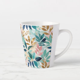 Elegant Leaves Pattern Aqua Pink Faux Gold  Latte Mok