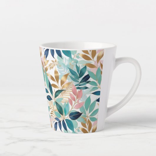 Elegant Leaves Pattern Aqua Pink Faux Gold Latte Mok (Rechts)