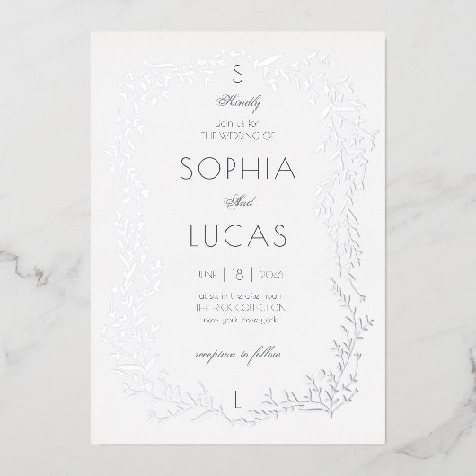 Elegant Leaves Wedding Folie Uitnodiging (Voorkant)