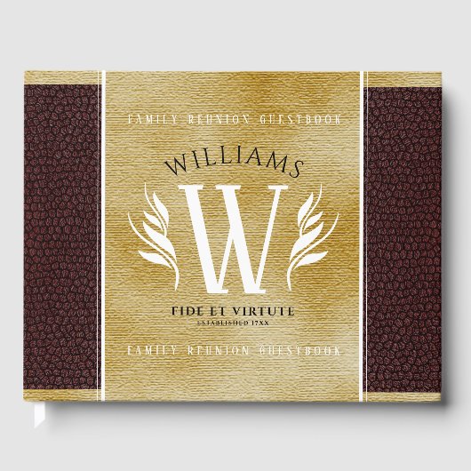 Elegant leder- en papier — Surname Motto Gastenboek (Voorkant)