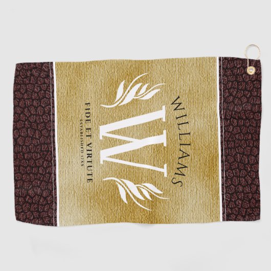 Elegant leder- en  papier — Surname Motto Golfhanddoek (Horizontaal)