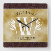 Elegant leder- en papier — Surname Motto Vierkante Klok (Voorkant)