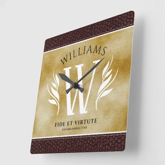 Elegant leder- en papier — Surname Motto Vierkante Klok (Hoek)