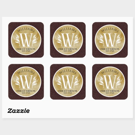 Elegant leder- en papier — Surname Motto Vierkante Sticker (Vel)