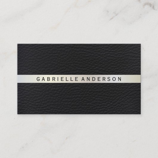 Elegant leder met luxe metalen sierstrip visitekaartje (Voorkant)