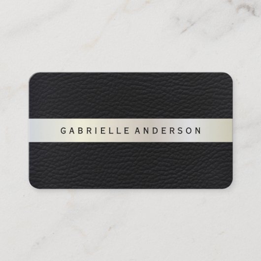 Elegant leder met luxe metalen sierstrip visitekaartje (Voorkant)