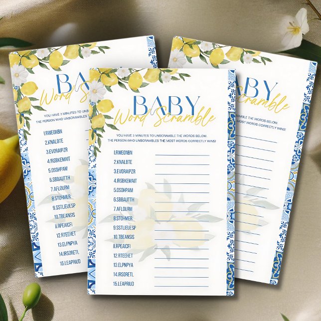 Elegant Lemon Baby shower Word Scramble Game (Creator heeft geüpload)