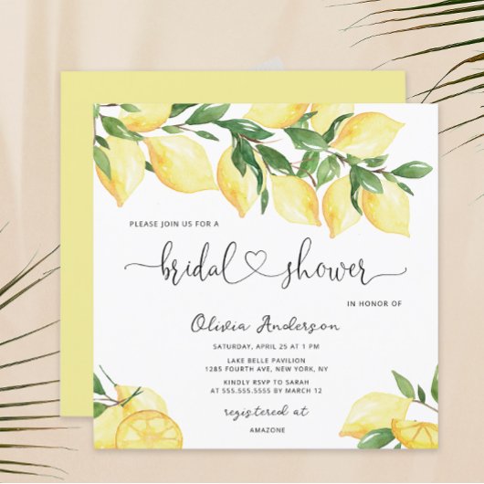 Elegant Lemon Bridal Shower Kaart