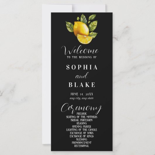 Elegant Lemon en Greenery Black Wedding Program (Voorkant)