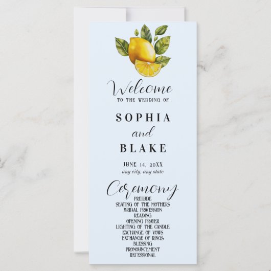 Elegant Lemon en Greenery Blue Wedding Program (Voorkant)