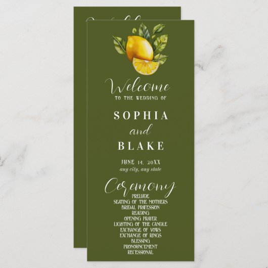 Elegant Lemon en Greenery Green Wedding Programme (Voorkant / Achterkant)