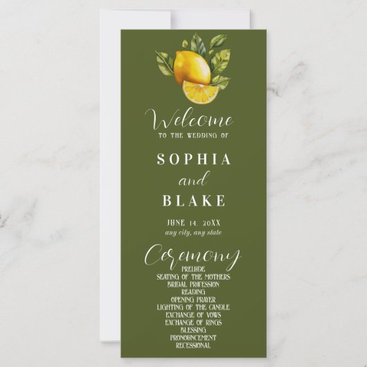 Elegant Lemon en Greenery Green Wedding Programme (Voorkant)