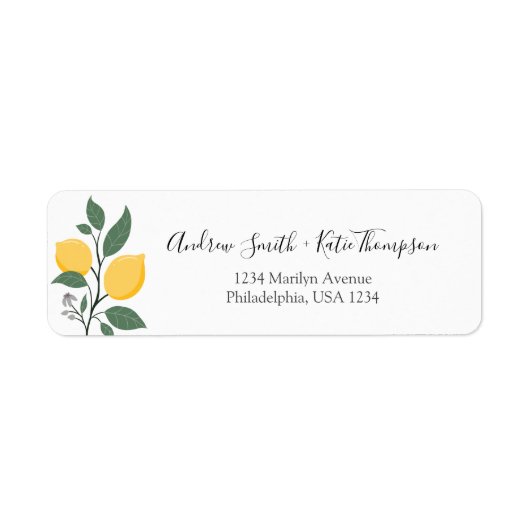 Elegant Lemon Foliage Calligraphy Script Name Etiket (Voorkant)