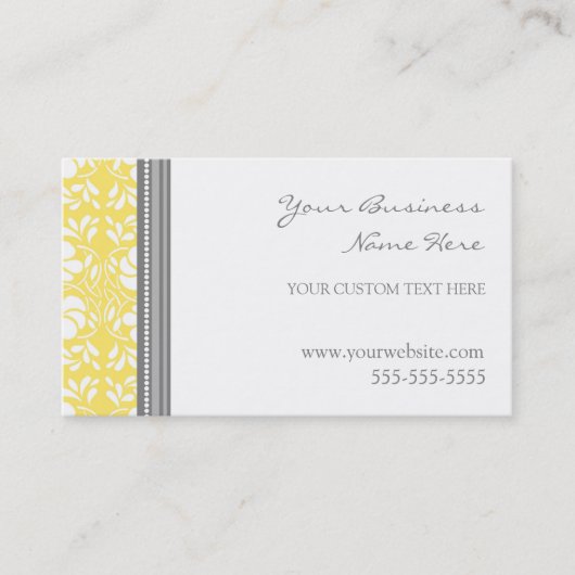 Elegant Lemon Grey Damask Visitekaartjes (Voorkant)