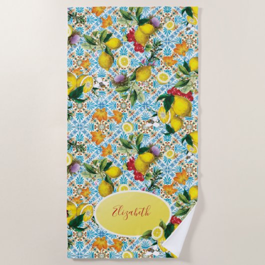 Elegant Lemon Monogrammed Strandlaken (Voorkant)