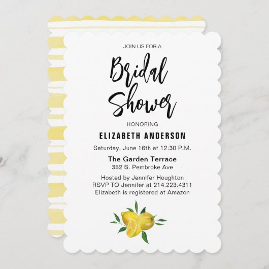 Elegant Lemon Summer Bridal Shower Kaart (Voorkant / Achterkant)