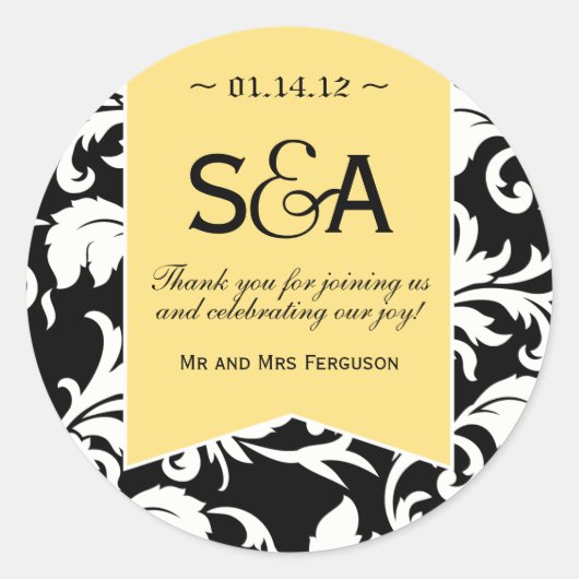 Elegant Lemon Yellow Damask Favor Stickers (Voorkant)
