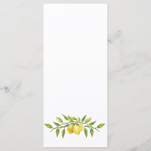 Elégant Lemons Green Diner Mariage Menu (Dos)