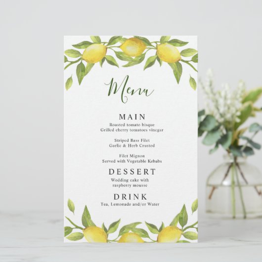 Elégant Lemons Green Diner Mariage Menu (Debout devant)