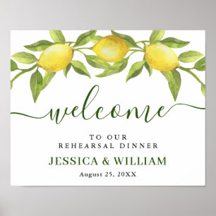 Elegant Lemons Greenery REHEARSAL DINNER Welkom Poster