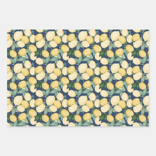 Elegant Lemons op Navy Blue Inpakpapier Vel (Voorkant)