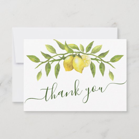 Elegant Lemons Waterverf Greenery Wedding Bedankkaart (Voorkant)