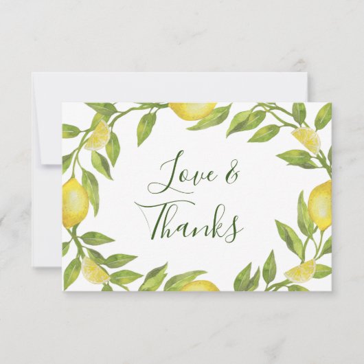 Elegant Lemons Waterverf Greenery Wedding Bedankkaart (Voorkant)
