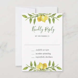 Elegant Lemons Waterverf Greenery Wedding RSVP Kaartje