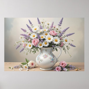 Elegant Lente Boeket in Vaas Zachte Bloemen Poster