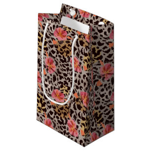 Elegant Leopard Animal Print Tropische Roze Flower Klein Cadeauzakje