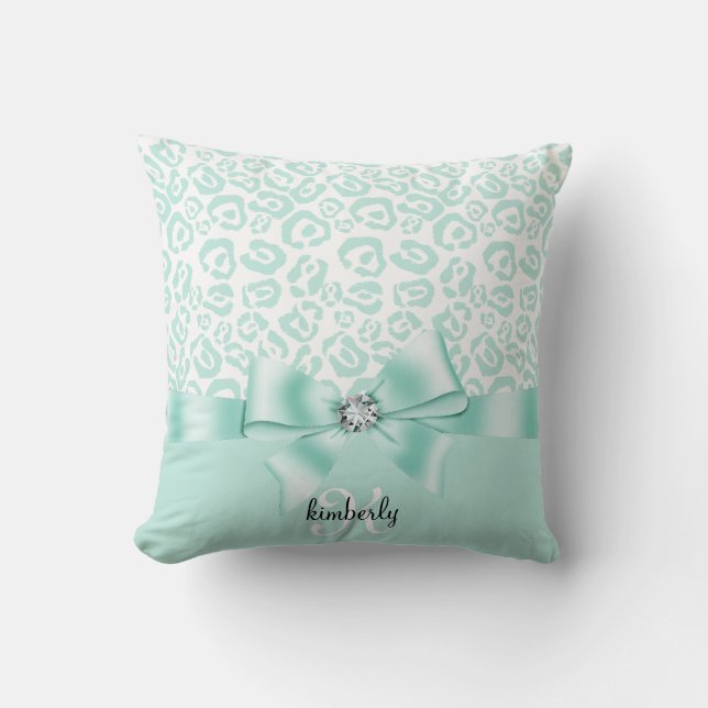 Elegant Leopard Bow & Diamond Personalized Girly Kussen (Voorkant)