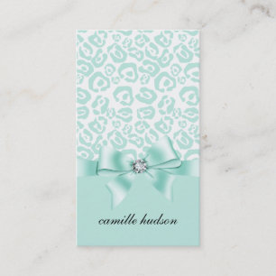 Elegant Leopard Bow & Diamond Professional Girly Visitekaartje