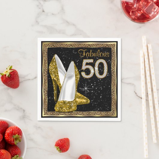 Elegant Leopard Gold High Heel 50e verjaardagsfees Servetten (Insitu)