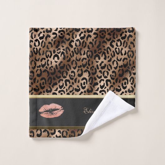 Elegant leopard Pattern Glitter Lips Bad Handdoek (Wasdoekje)