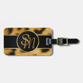 Elegant Leopard Print Monogram Script Bagagelabel (Voorkant horizontaal)