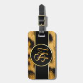 Elegant Leopard Print Monogram Script Bagagelabel (Voorkant verticaal)