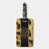 Elegant Leopard Print Monogram Script Bagagelabel (Achterkant verticaal)