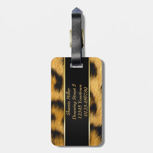 Elegant Leopard Print Monogram Script Bagagelabel (Achterkant verticaal)